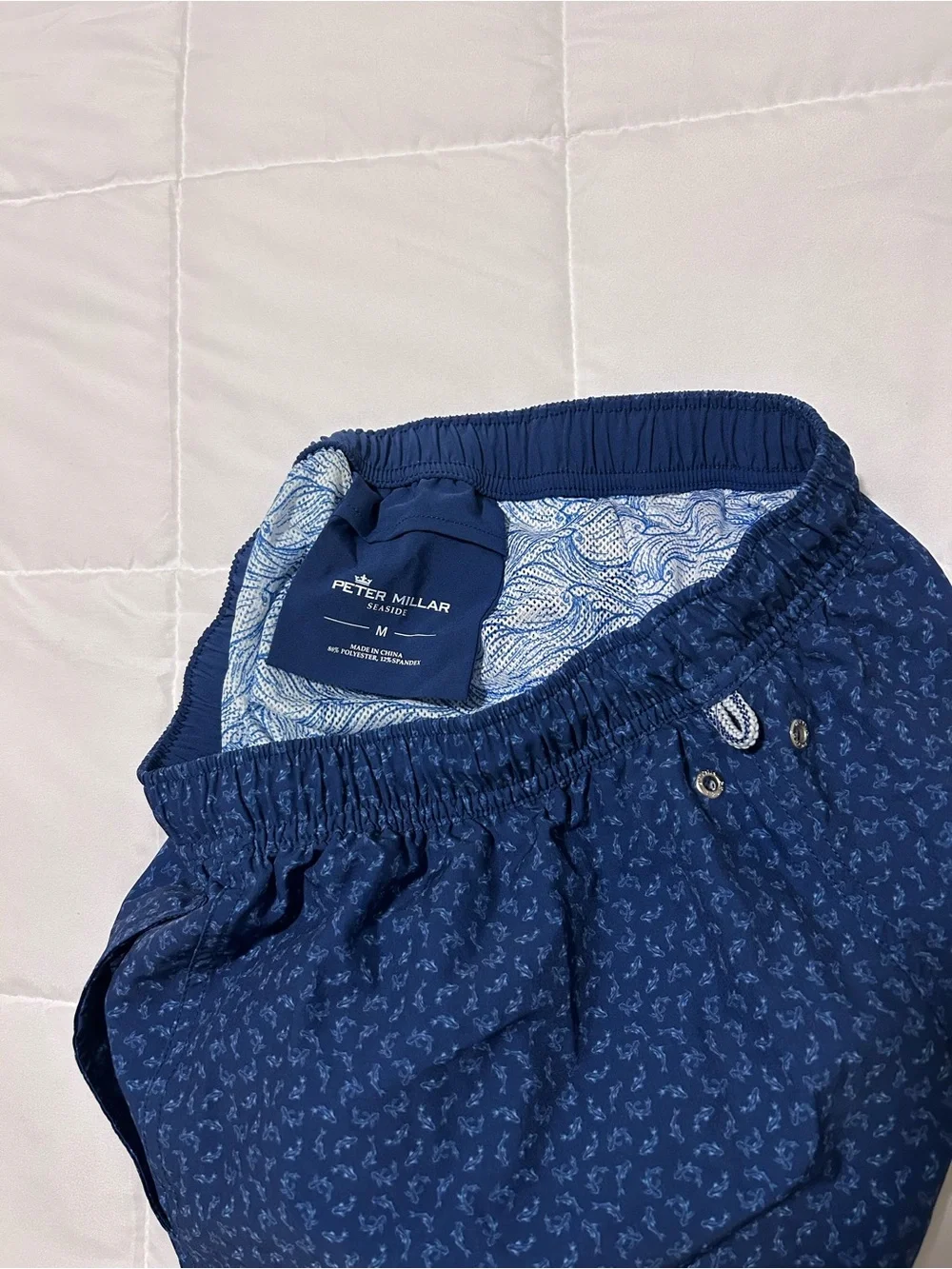 Peter Millar Navy Patterned Swim Trunks